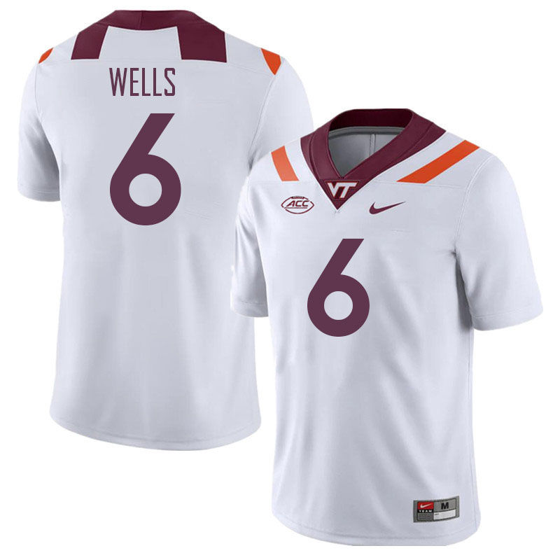 Men #6 Grant Wells Virginia Tech Hokies College Football Jerseys Stitched Sale-White - Click Image to Close